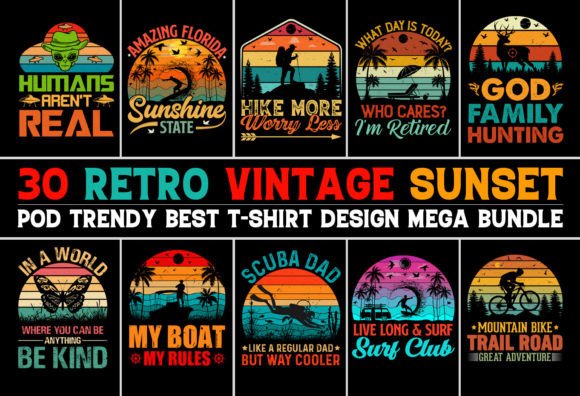 Sunset Colorful T-Shirt Design Bundle: Graphics & T-Shirt Designs